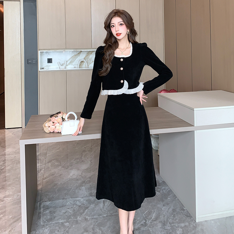 Women's Two-Piece Corduroy Skirt Set with Long Sleeve Top - Image 2
