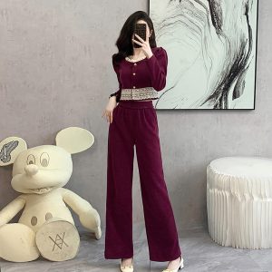 Women's Two-Piece Fashion Set with Square Neck and Button Closure