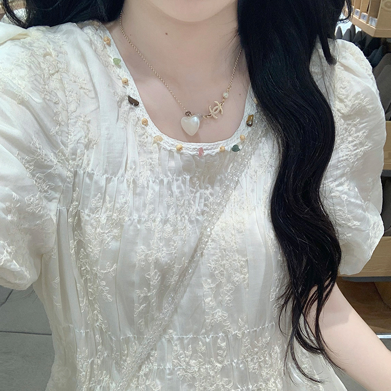 White Lace Dress French Style Embroidered Long Dress