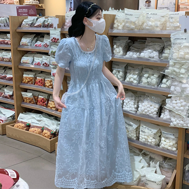 White Lace Dress French Style Embroidered Long Dress - Image 3