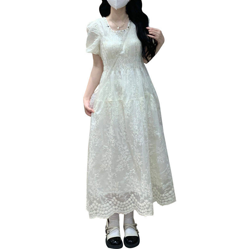 White Lace Dress French Style Embroidered Long Dress - Image 5