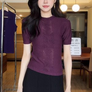 Summer Short Sleeve Round Neck Elegant Knit Top