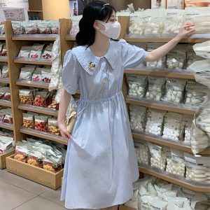 Sweet Doll Collar Long Dress with Waist Cinch - New 2025 Summer Style