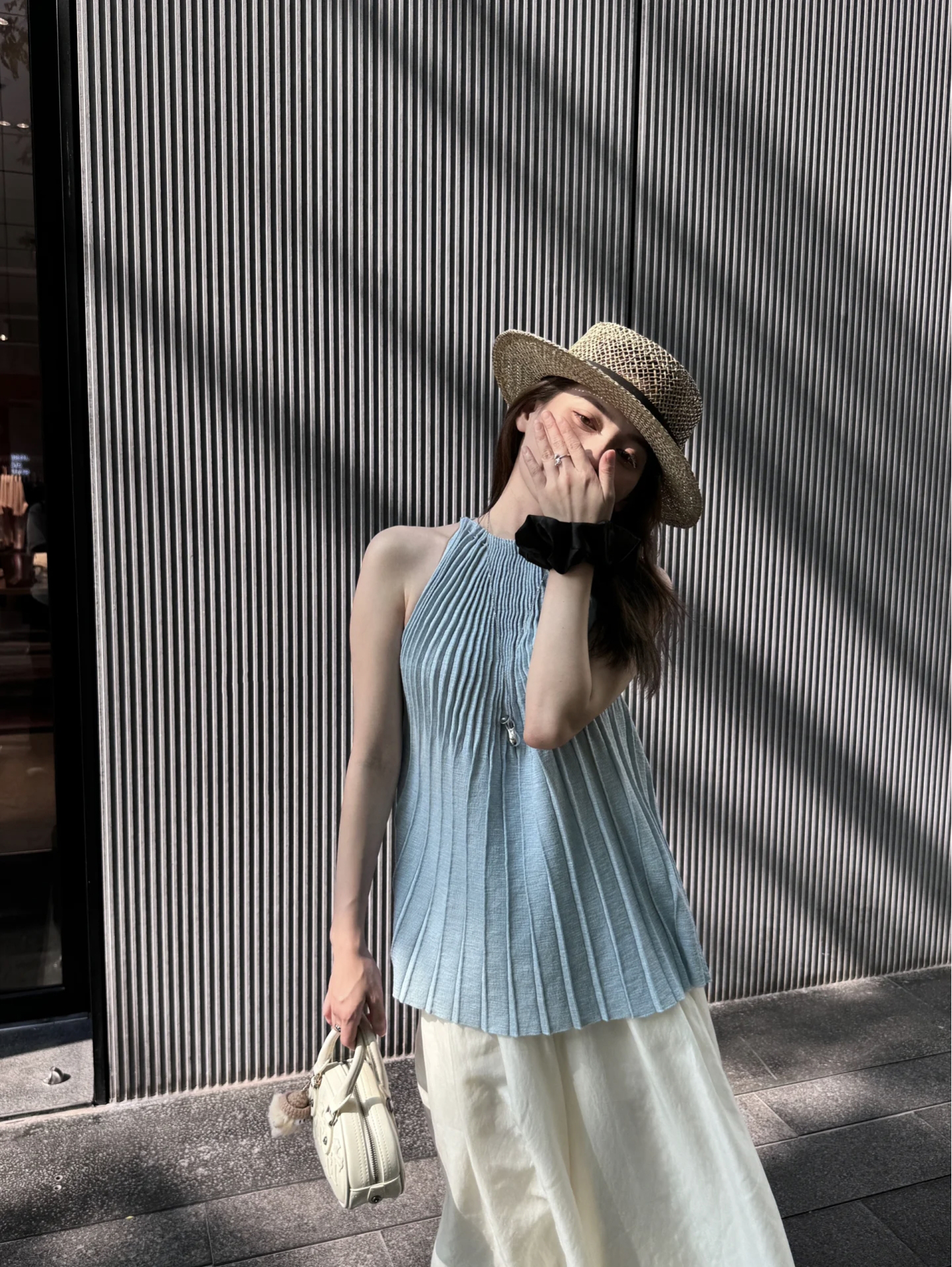 Women's Summer French Style Pleated Halter Top Sleeveless Loose Knit Vest - Image 2