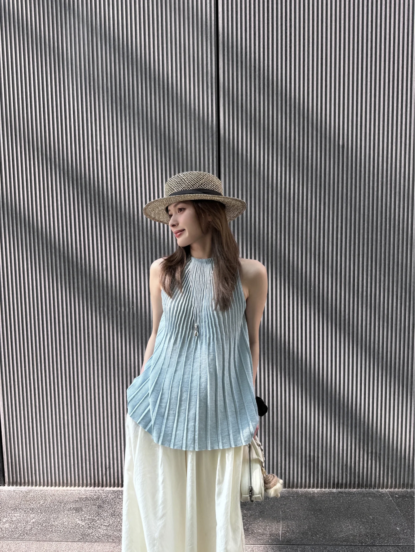 Women's Summer French Style Pleated Halter Top Sleeveless Loose Knit Vest