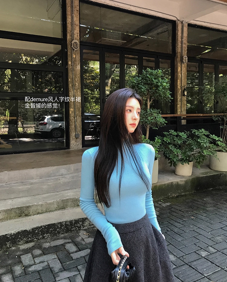 Women's Slim Fit Half Turtleneck Full Wool Knit Sweater 2025 Fall - Image 2
