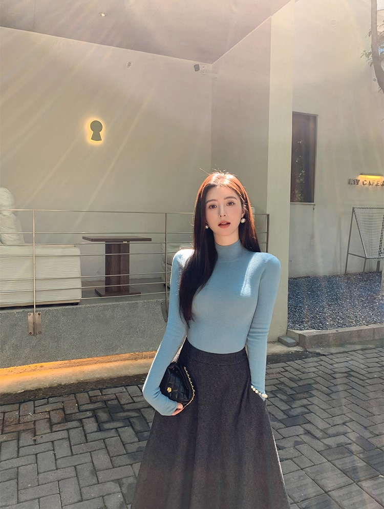 Women's Slim Fit Half Turtleneck Full Wool Knit Sweater 2025 Fall - Image 4