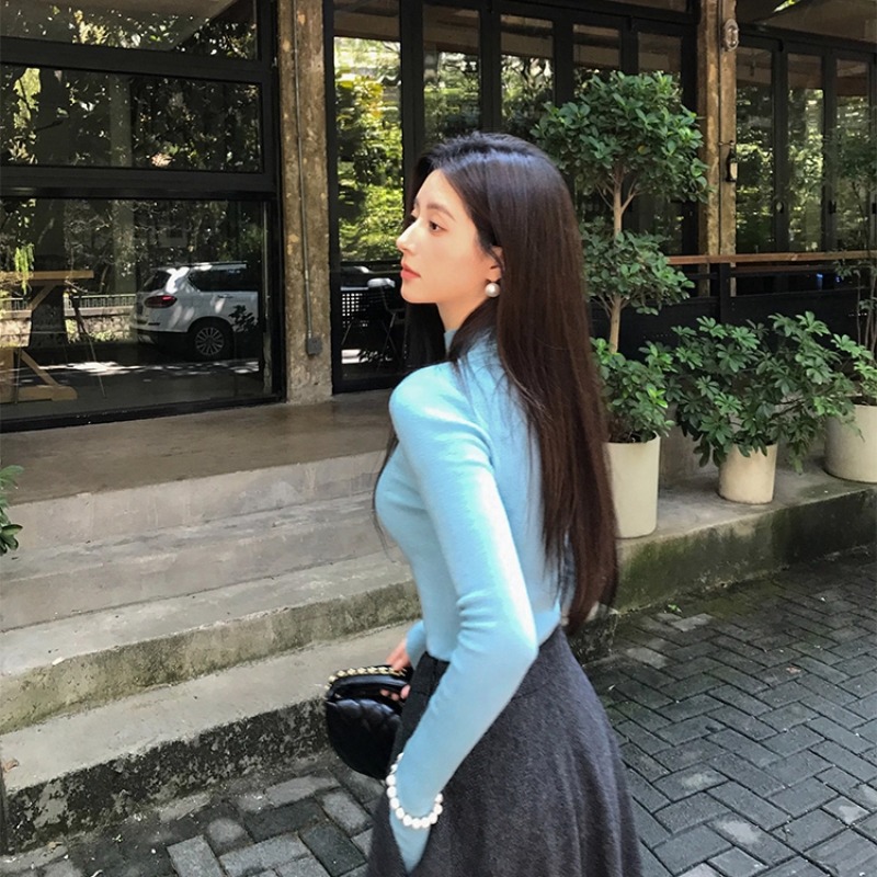 Women's Slim Fit Half Turtleneck Full Wool Knit Sweater 2025 Fall - Image 5