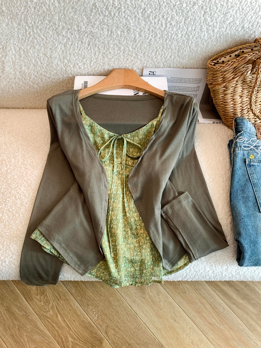 Green Floral Cami and Cardigan Two-Piece Set Summer Sun Protection - Image 2