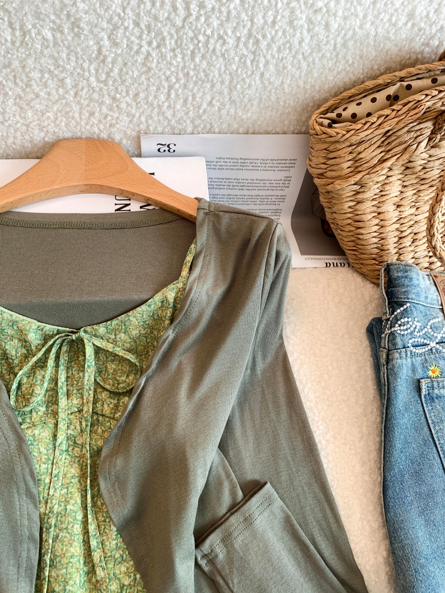 Green Floral Cami and Cardigan Two-Piece Set Summer Sun Protection - Image 4