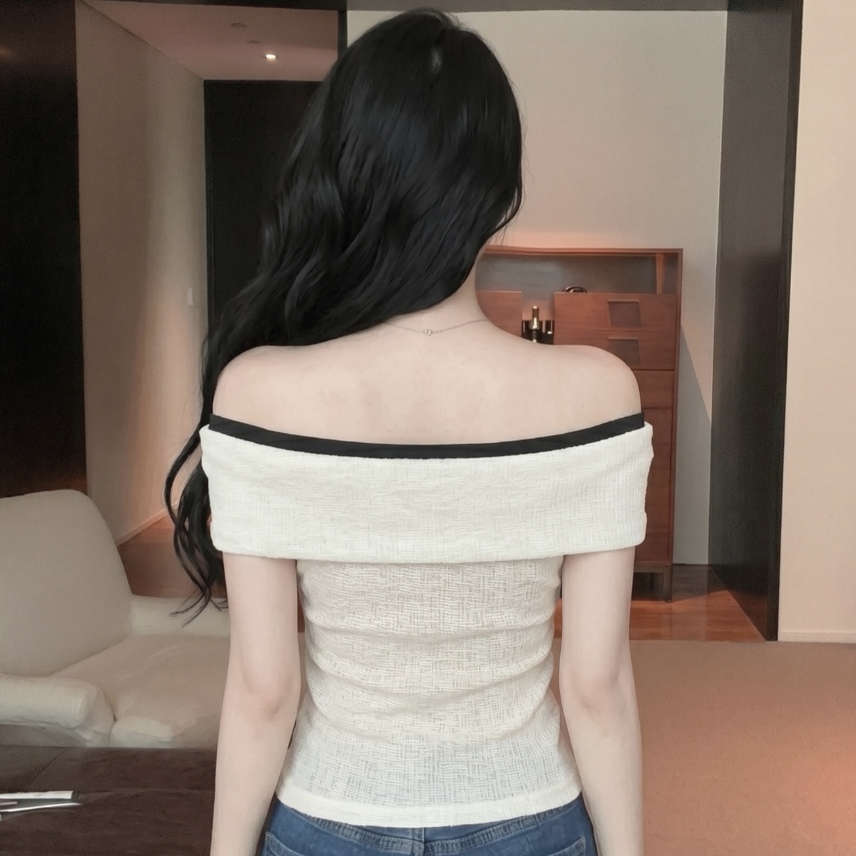 Women's Off-Shoulder Bow Tie T-Shirt Summer Gentle Style - Image 5
