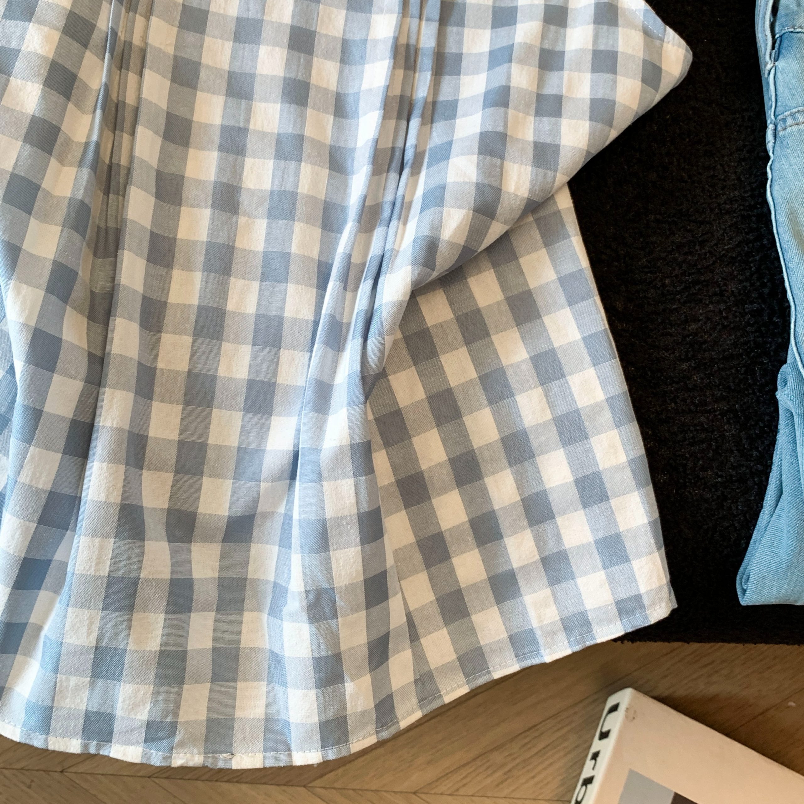 Women's Summer Plaid Stand Collar Sleeveless Top Blue - Image 5