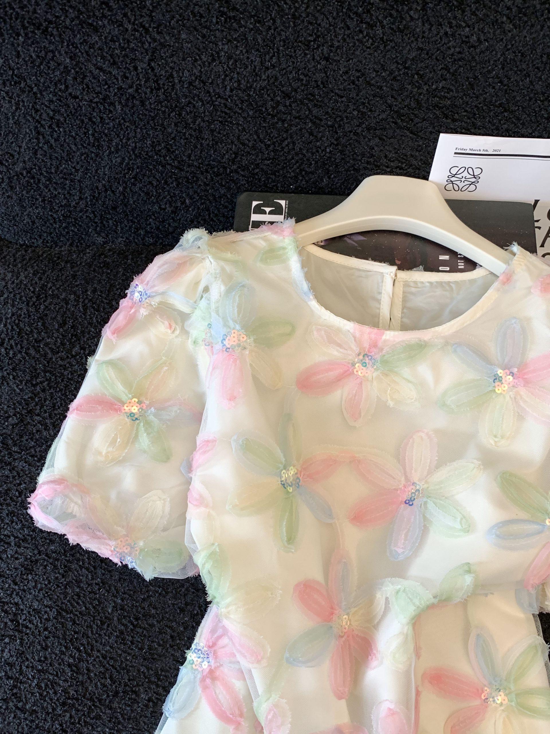 French Style Organza Lantern Sleeve Round Neck Chiffon Top with Sequins for Women 2026 Summer New - Image 4