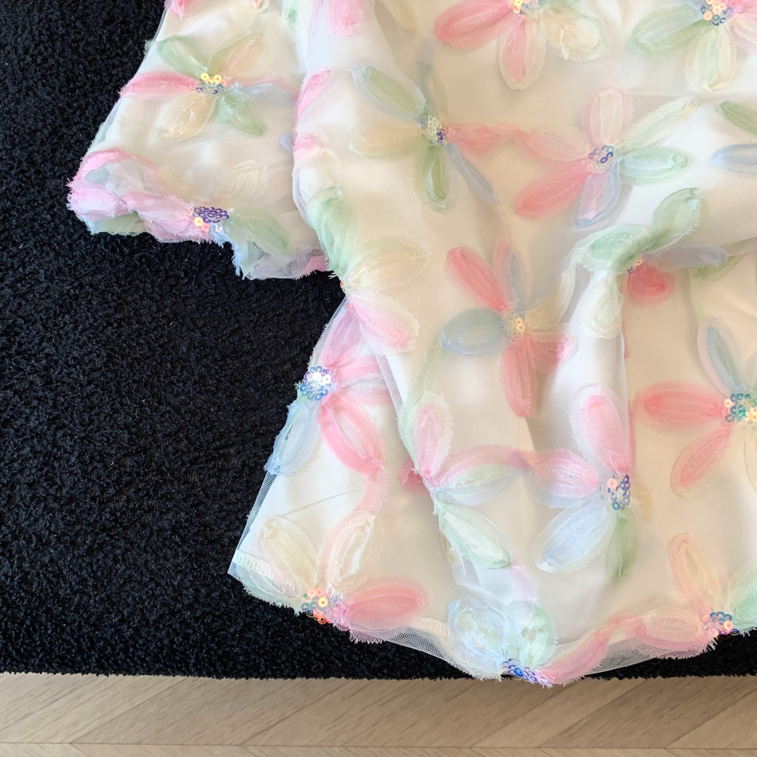 French Style Organza Lantern Sleeve Round Neck Chiffon Top with Sequins for Women 2026 Summer New - Image 5