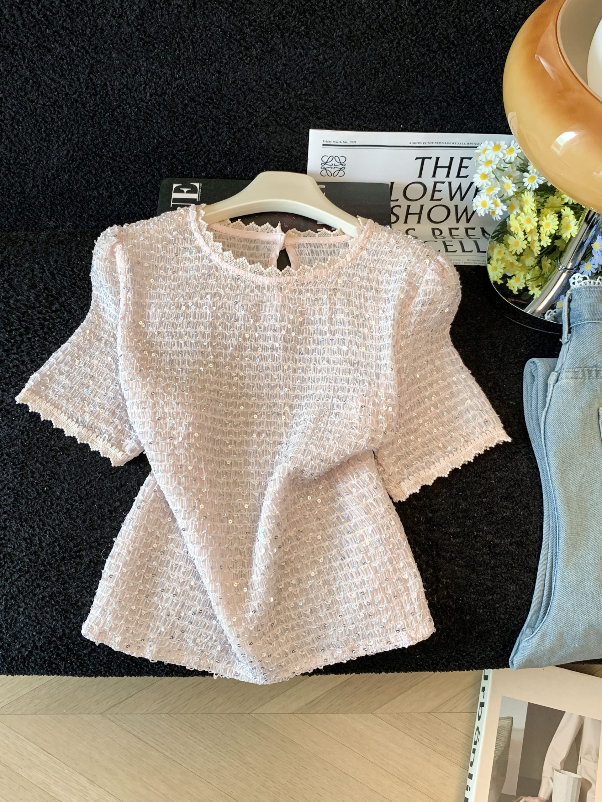 Korean Lace Ruffle Short Sleeve Knit Cardigan Women Summer Loose Slimming T-Shirt Top - Style 6dcc56 - Image 2