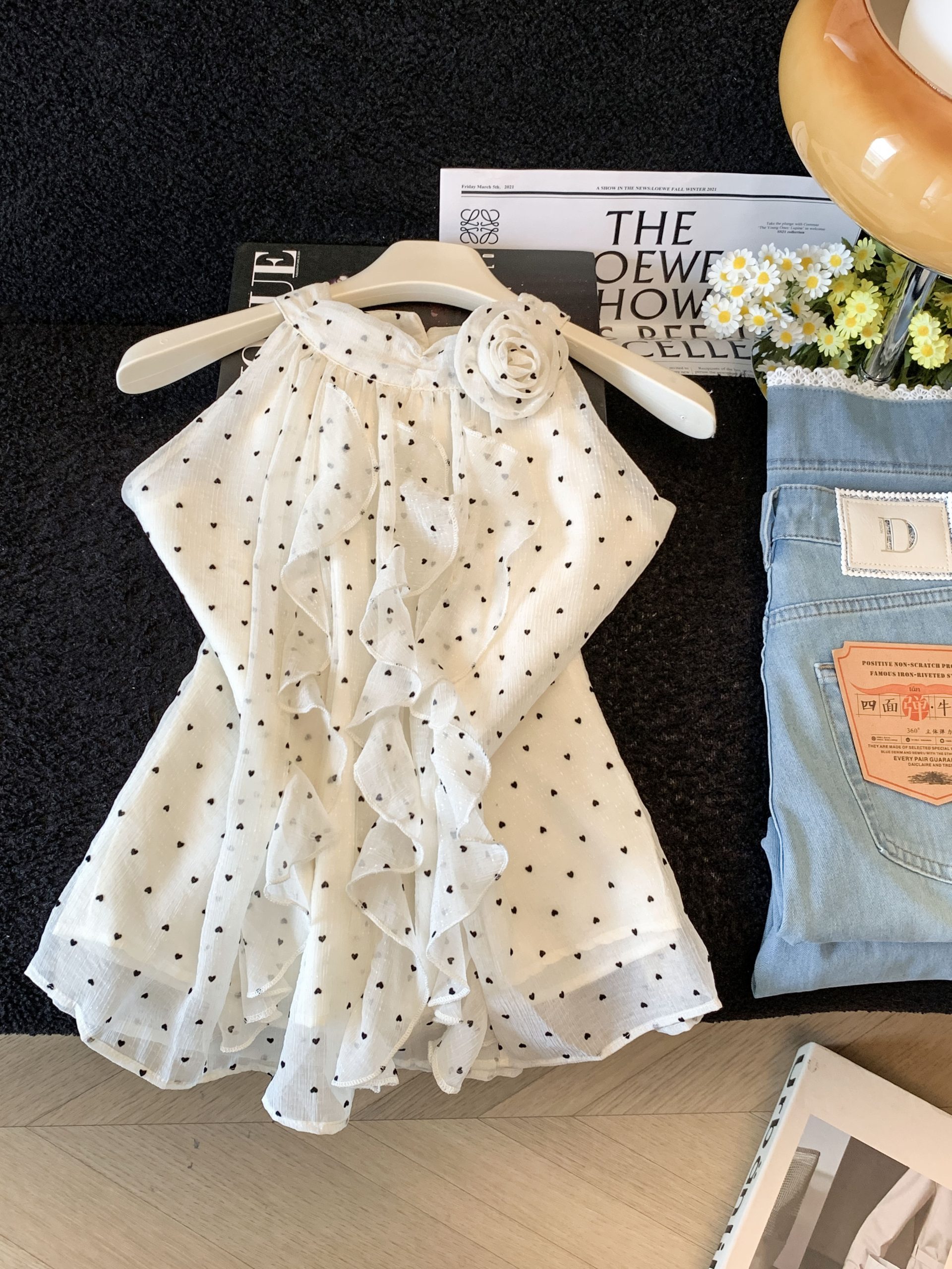Korean Style Gentle Polka Dot Chiffon Top Women Summer Halter Off-Shoulder Short Sleeve Blouse Loose Slimming - Image 2