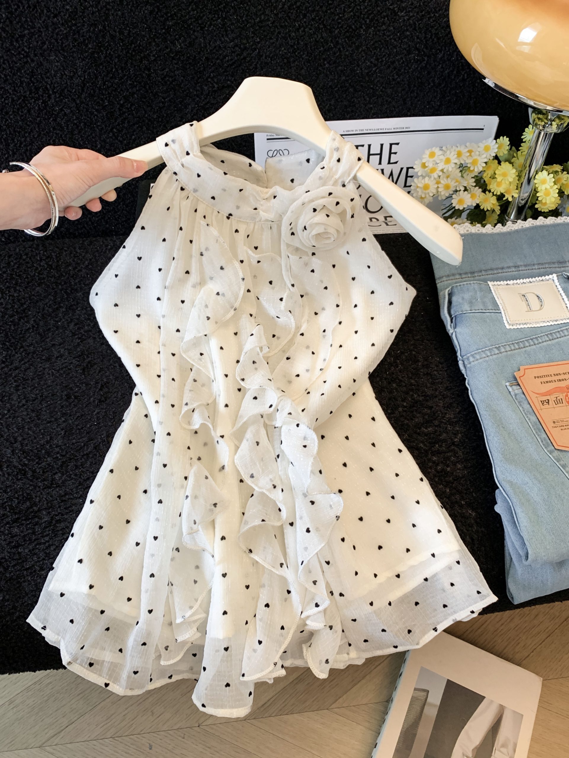 Korean Style Gentle Polka Dot Chiffon Top Women Summer Halter Off-Shoulder Short Sleeve Blouse Loose Slimming