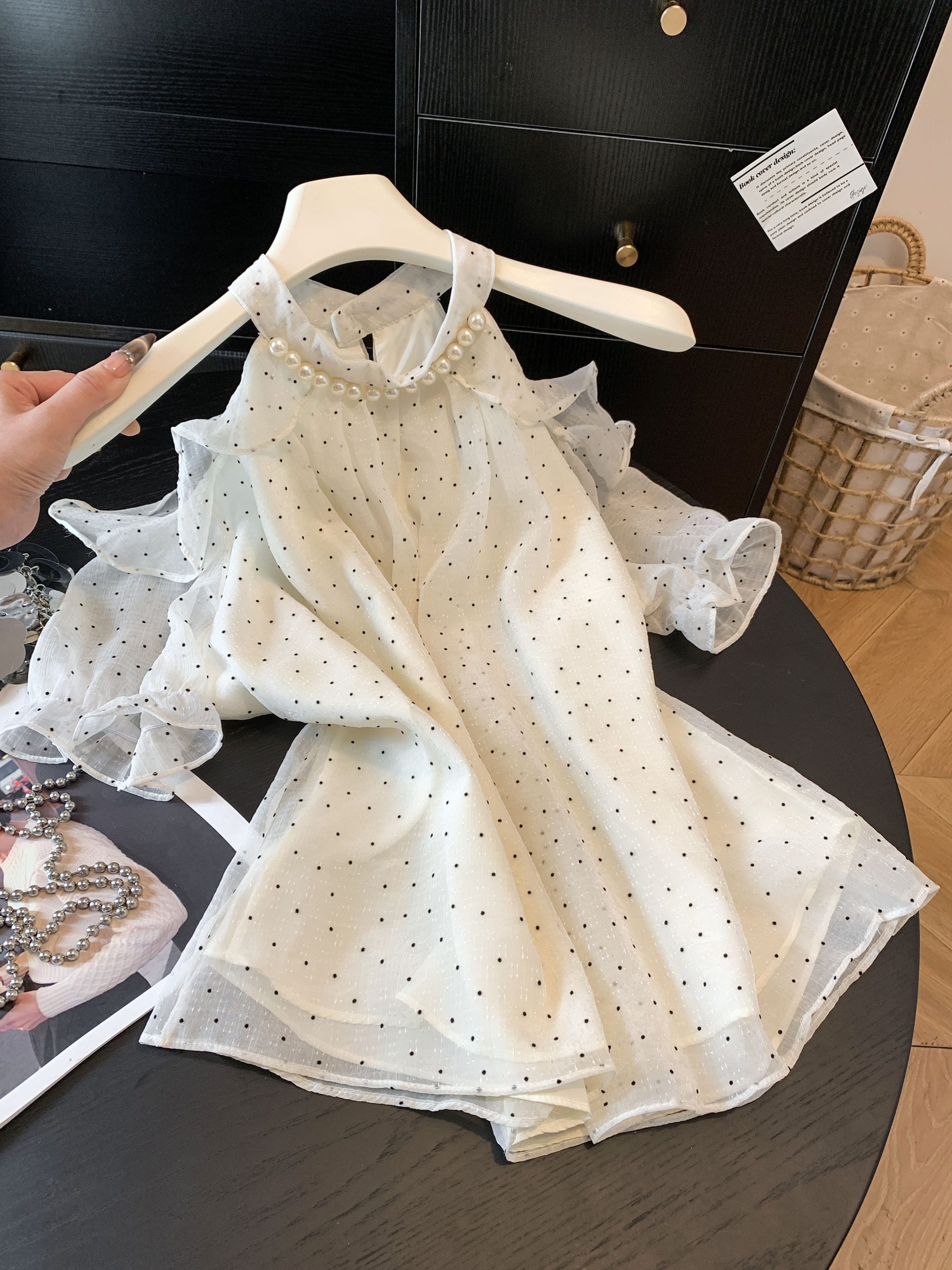 Korean Style Polka Dot Chiffon Top Women Summer Halter Off Shoulder Short Sleeve Blouse Loose Slimming