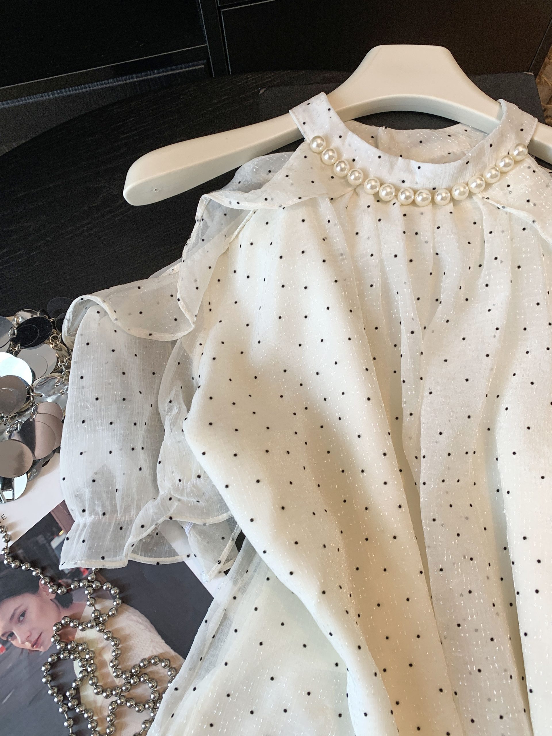 Korean Style Polka Dot Chiffon Top Women Summer Halter Off Shoulder Short Sleeve Blouse Loose Slimming - Image 4