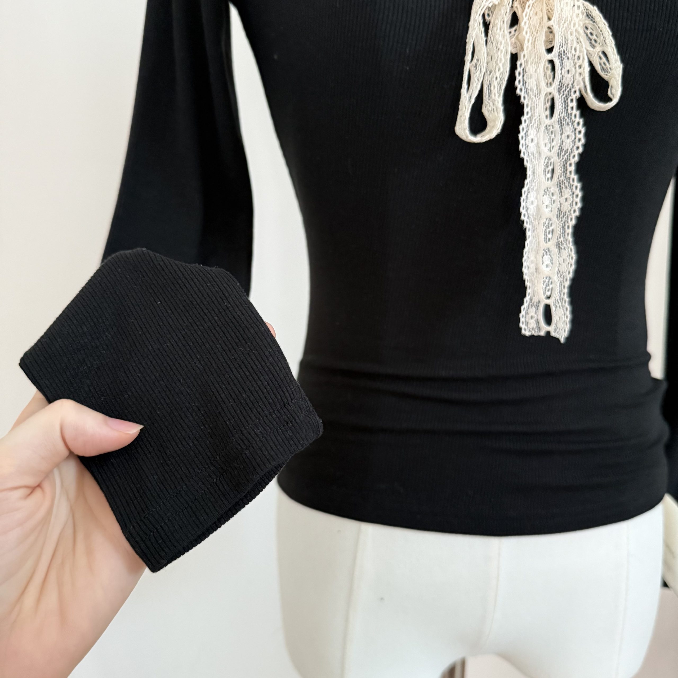 FallinFang Bow Lace-Up Slim Long-Sleeve Women's Fall T-Shirt - Image 5